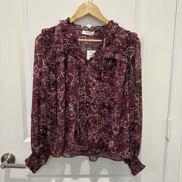 Avara Tops - NWT AVARA Mauve Tones Long Puff Sleeve Blouse Top Size XS Boho